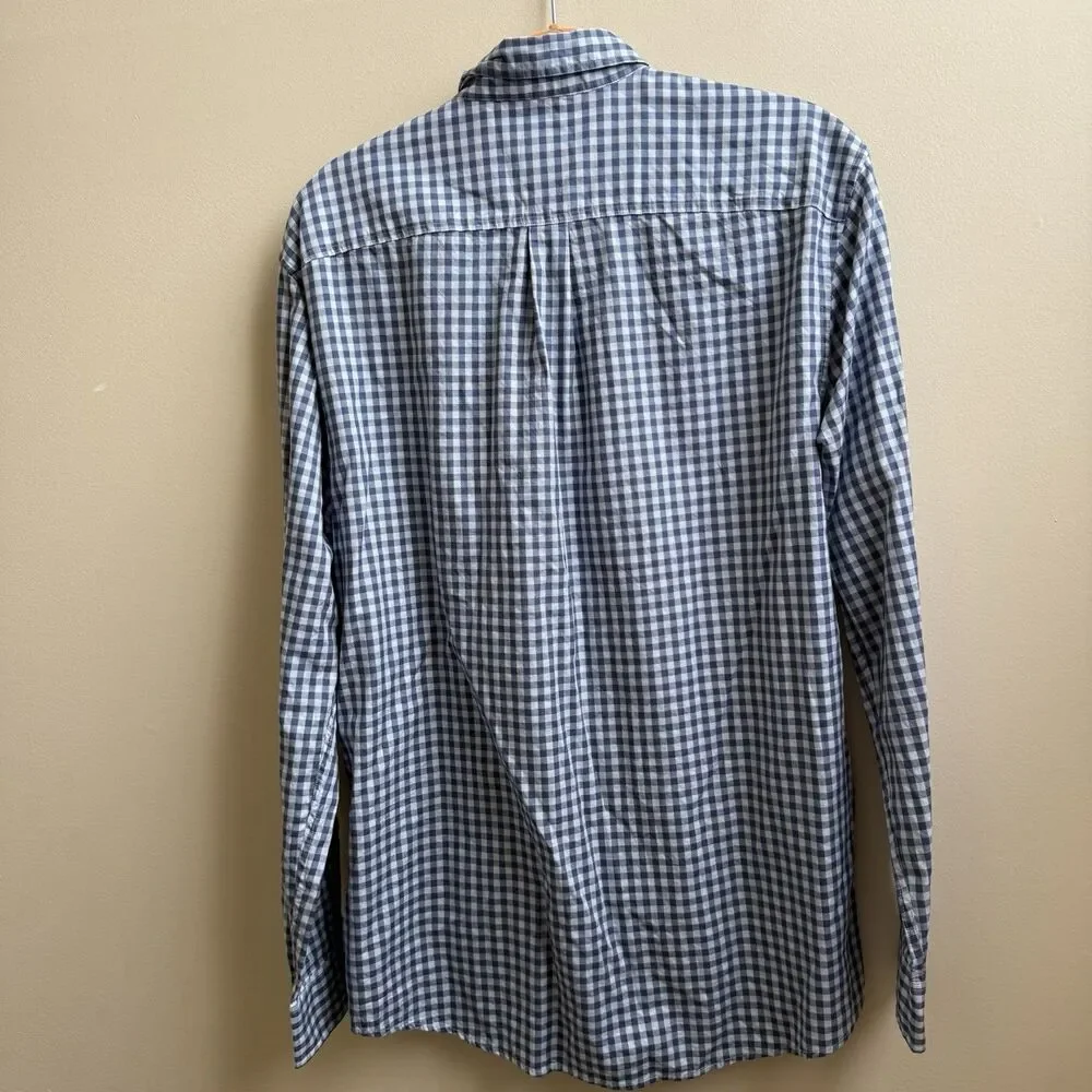 Johnnie-O Mens Long Sleeve Button Down Shirt Blue Plaid Surfer Logo Cotton Large